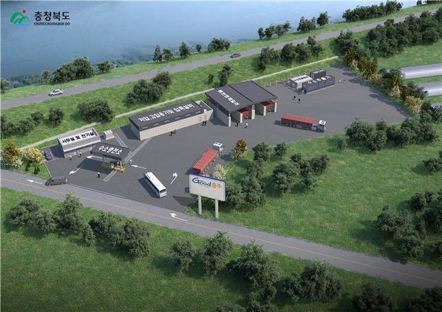 오는 5월 충북 충주시에 문을 열 국내 최초 바이오 가스 활용 수소 융복합 충전소 조감도.