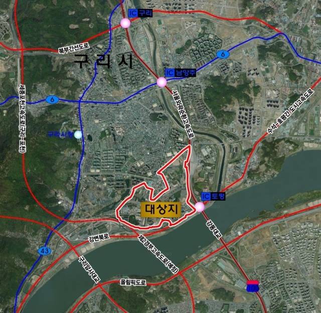 구리시 한강변 도시개발사업 위치도. / 사진제공=구리시