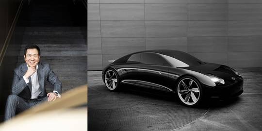 현대디자인담당 이상엽 전무(왼쪽)와 콘셉트카 프로페시. 현대자동차 제공