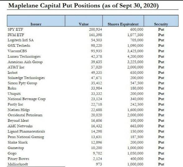 WSB의 다음 타겟으로 지목되는 메이플레인이 숏포지션을 구축한 종목. (출처=김대준 한국투자증권 연구원)