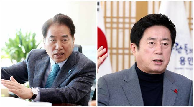 백군기 용인시장(왼쪽)과 정찬민 전 용인시장(국민의 힘 의원)./이데일리DB