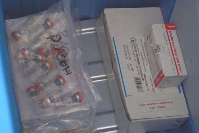파란 냉장 상자 안에 들어있는 코로나19 백신. BBC인도네시아 캡처
