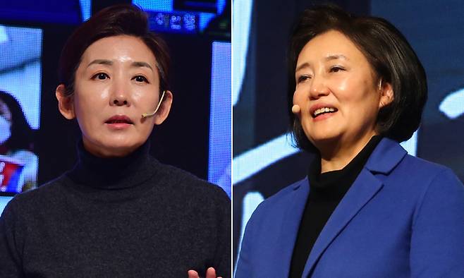국민의힘 나경원 전 의원(왼쪽)과 더불어민주당 박영선 전 중소벤처기업부 장관. 연합뉴스