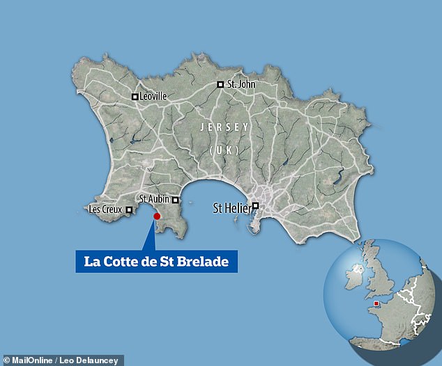 영국령 저지섬에 있는 동굴 라코트 드생브렐라드(La Cotte de St Brélade)의 위치를 나타낸 지도.(사진=메일온라인)