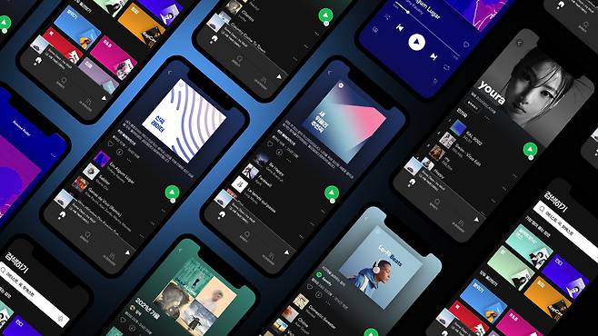 Smartphone screens display the Spotify app, after it launched its service in Korea on Monday. (Spotify)