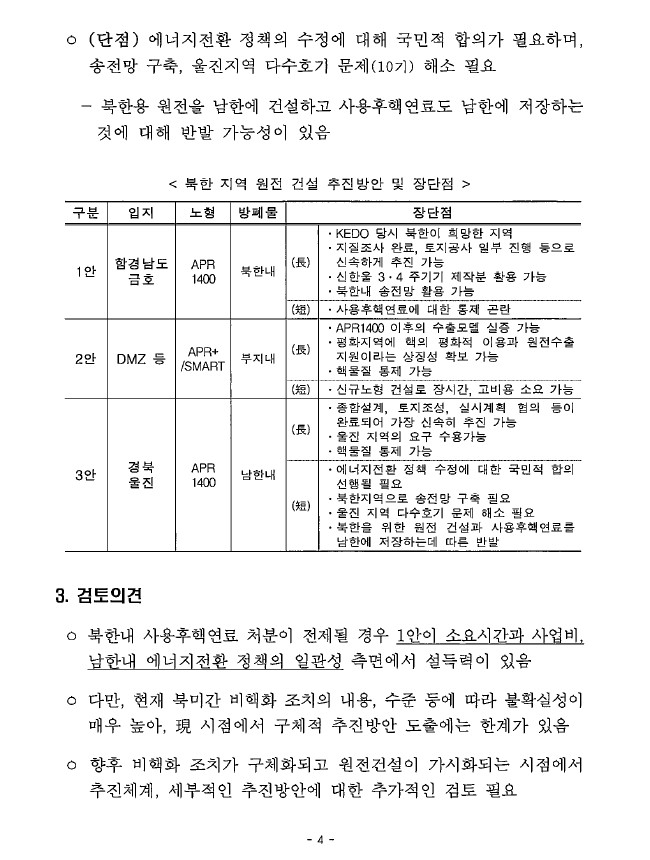 ▲산업통상자원부가 1일 저녁 공개한 북한지역 원전건설 추진방안 원문이다. 사진=산업통상자원부