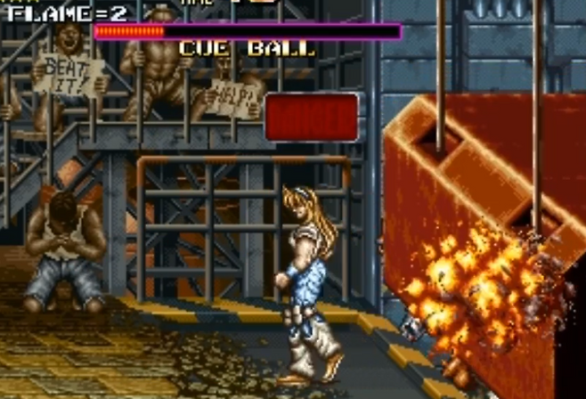 (커다란 분쇄기가 내려와서 1스테이지 보스를 깔아뭉개 버린다)