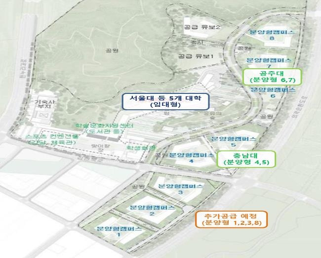 입주 대학 위치도 [행정중심복합건설청 제공. 재판매 및 DB 금지]