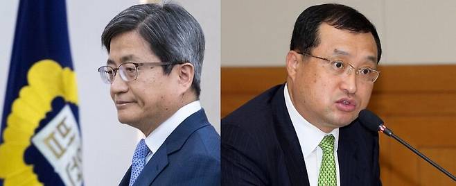 김명수 대법원장(왼쪽), 임성근 부산고법 부장판사. <한겨레> 자료사진 및 연합뉴스