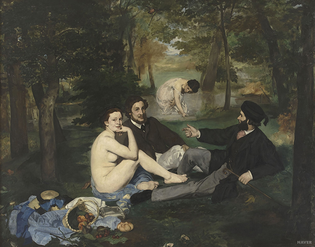 마네를 유명하게 해준 `풀밭 위의 점심식사`(1863). 이 그림으로 마네는 파리 예술계에서 엄청난 악명을 얻었다. /사진=오르세 미술관 소장