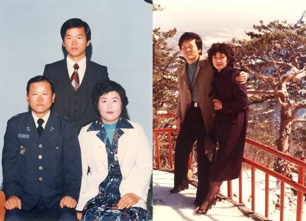 (왼) 젊을 적 부모님과 김 전 의원 (오) 부인 이유미씨와 [ 출처 = 김부겸 전 의원측 제공 ]