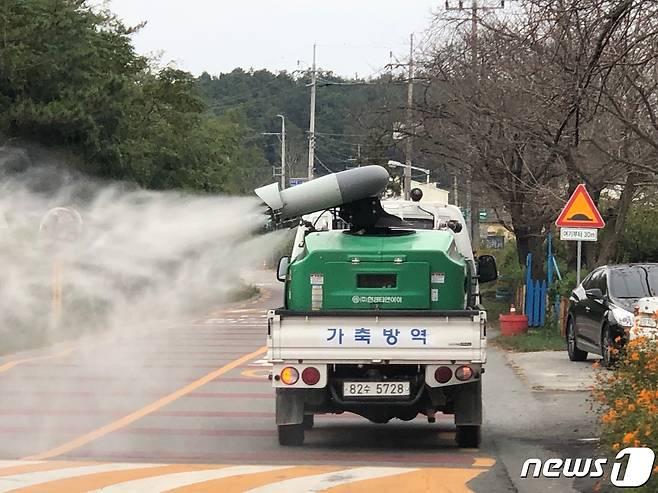 영암군의 AI(조류 인플루엔자) 차단을 위한 방역활동 모습 © News1 박진규 기자