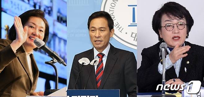 더불어민주당 서울시장 후보자리를 놓고 경쟁 중인 박영선, 우상호(왼쪽부터) 예비후보. 지난 9일 열린민주당 후보로 확정된 김진애 후보는 이들과 차별화를 시도하면서 단일화 가능성에도 대비하는 등 바삐 움직이고 있다. © 뉴스1