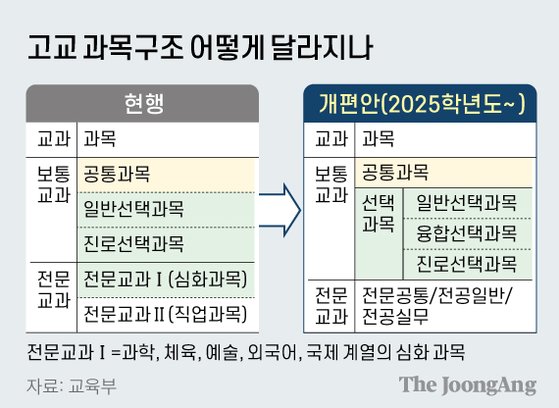 고교 과목구조 어떻게 달라지나. 그래픽=신재민 기자 shin.jaemin@joongang.co.kr