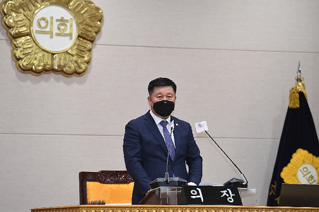 정덕영 양주시의회 의장이 제326회 임시회 제1차 본회의를 진행하고 있다. / 사진제공=양주시의회