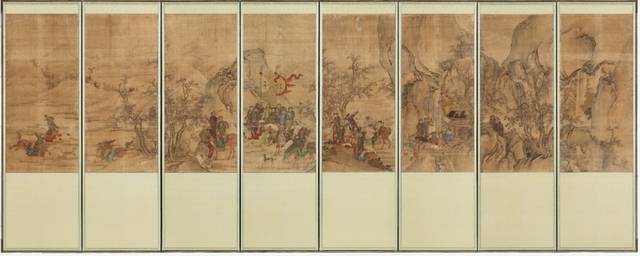 An eight-panel folding screen with hunting scene from the Joseon era (CHA)