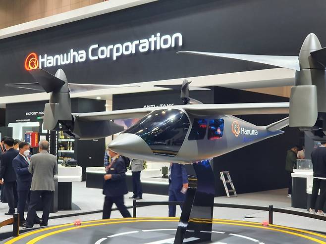 A mock-up of Hanwha Systems’ urban air mobility Butterfly (Kim Byung-wook/The Korea Herald)