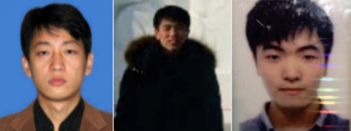 지난해 말 미국 법무부가 기소한 북한군 정찰총국 소속 해커들. 해커들은 박진혁(왼쪽부터), 전창혁, 김일이라는 이름을 쓰고 있었다. /연합뉴스