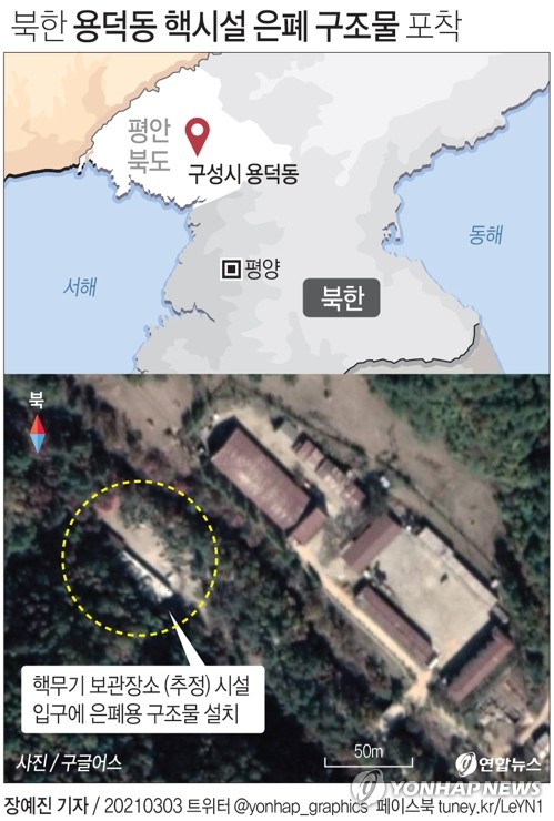 [그래픽] 북한 용덕동 핵시설 은폐 구조물 포착 (서울=연합뉴스) 장예진 기자 = jin34@yna.co.kr