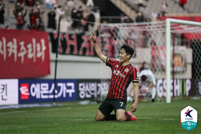 나상호가 득점에 성공한 뒤 골 세리머니를 펼치고 있다. ⓒ 한국프로축구연맹