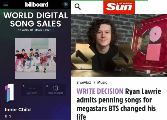 방탄소년단 뷔 솔로곡 '이너 차일드' 빌보드 월드 디지털송 세일즈 1위..작곡가 쿨키드 "태형, 곡에 열정과 사랑"