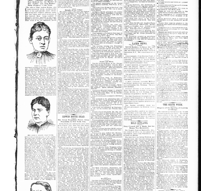 리지 보든 살인사건을 보도한 노스캐롤라이나주 이든튼 지역신문 '피셔맨&파머'. 사건은 당시 급속히 발달하던 미 언론매체를 통해서 전국으로 신속하게 보도됐다.