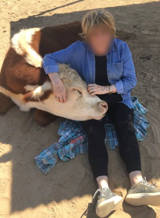 소를 안고 행복해하는 여성. [인스타그램 캡처]