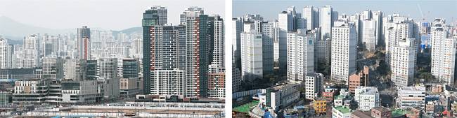 공시가 상승률 1위 세종… 종부세 뛴 ‘마래푸’ : 16일부터 ‘2021년도 공동주택 공시가격안’을 열람할 수 있다. 올해 세종시 공동주택 공시가격은 지난해보다 70.68% 뛰어 전국 17개 시·도 중 상승률 1위를 기록했다. 서울 마포구는 20.36% 올랐다. 왼쪽 사진은 전날 오후 세종시 대평동에서 바라본 시내 모습, 오른쪽은 이날 오전 마포구 아현동 래미안푸르지오 아파트 전경.    연합뉴스, 신창섭 기자