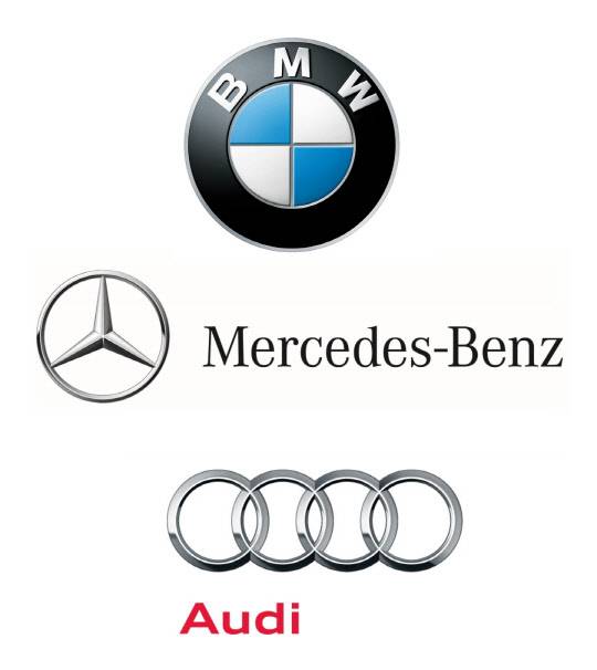 수입차 시장이 커지면서 개별 업체들이 운영하는 인증중고차 시장도 독일 3사의 독주체제가 이어지고 있다. 사진은 BMW, 메르세데스-벤츠, 아우디 각 사 로고. <각 사 제공>