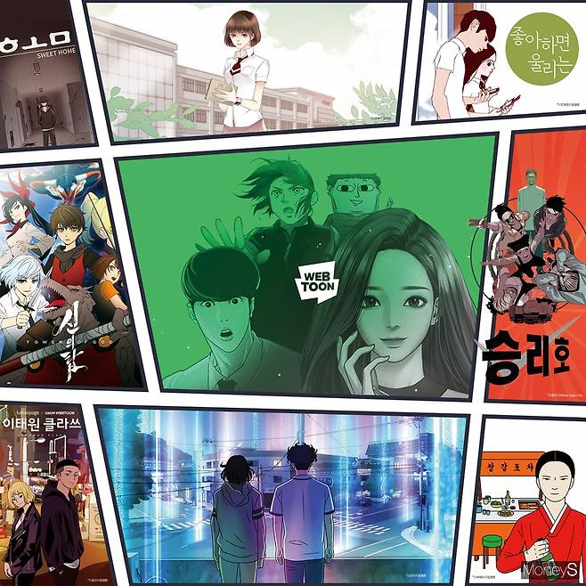 한국 웹툰이 한류를 타고 전성 시대를 열어간다. /사진제공=각 사, 그래픽=김민준 기자
