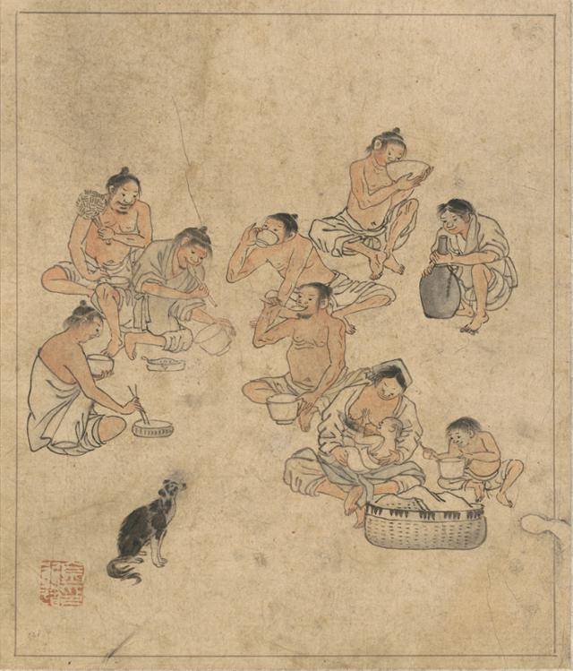 단원 김홍도의 풍속화, '점심'. 국립중앙박물관