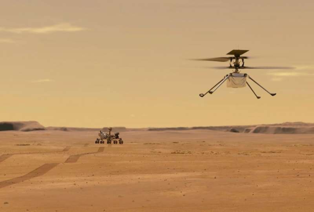 인지뉴어티가 화성에서 비행하는 모습을 그린 상상도. /NASA