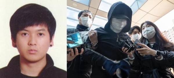 지난달 노원구 한 아파트에서 세 모녀를 살해한 혐의를 받는 김태현(1996년생)의 신상이 공개됐다. 오른쪽 사진은 김씨가 4일 오후 도봉구 서울북부지법에서 열리는 구속 전 피의자 심문(영장실질심사)에 출석하고 있는 모습. /연합뉴스