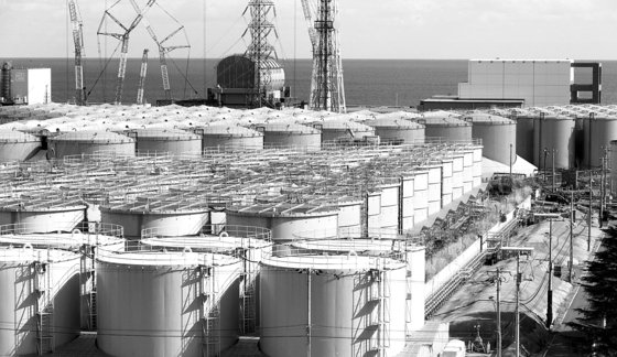 후쿠시마 제1원전 부지에 오염수를 담아둔 대형 물탱크가 늘어져 있는 모습. [연합뉴스]