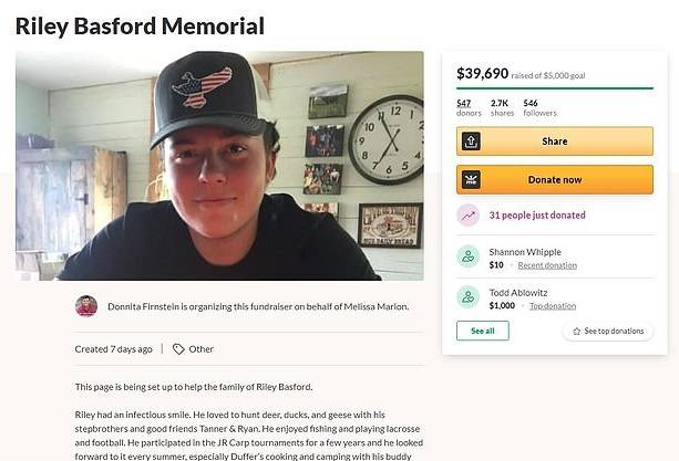 라일리를 추모하는 펀딩. GoFundMe 캡처