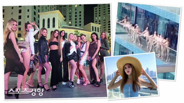 아랍에미리트 두바이 한 호텔 발코니에서 단체 누드 사진을 찍어 물의를 일으킨 모델들. 더타임스 캡처