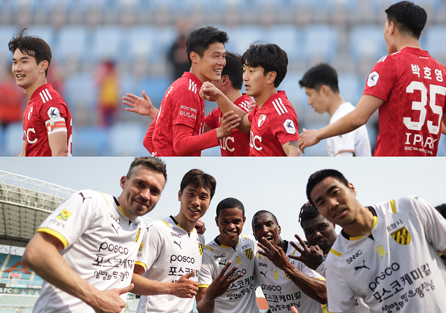부산 단체(위)-전남 단체(아래). 사진=한국프로축구연맹 제공