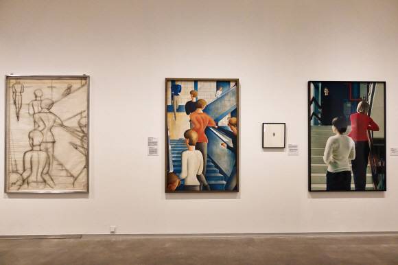 바우하우스 마이스터였던 오스카 슐레머의 ‘바우하우스 계단’. 나치의 바우하우스 폐쇄에 반발해 그린 작품으로, 나치 독일의 불안한 미래를 초월하려는 열망이 담겨 있다.