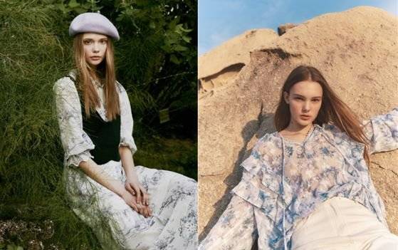 여성복 브랜드 '지컷'의 포레스트 프린트 원피스(왼쪽)와 플라워 프린트 블라우스(오른쪽). 사진 SI