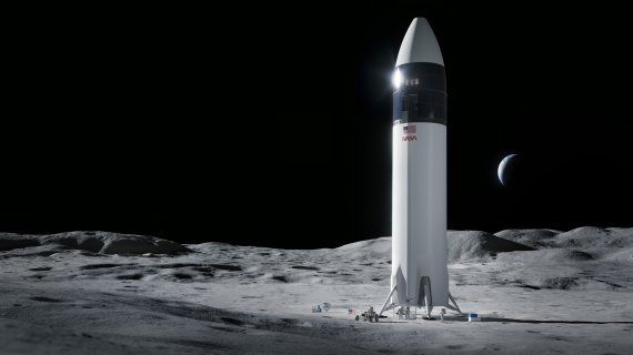 미국 우주 탐사 민간업체 스페이스X의 달착륙선 스타십이 미국 항공우주국(NASA)의 아르테미스 프로젝트의 일환으로 달에 착륙한 상상도. 사진=나사 홈페이지