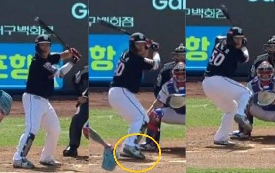 강백호가 타격 타이밍을 잡기 위해 시도한 투 웨이 스트라이드. SBS 중계 화면 캡처