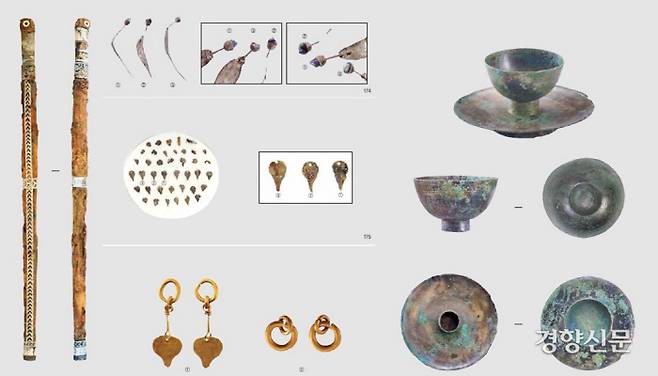 봉덕리 1호분 4호석실에서는 장식대도와  ‘죽엽형(대나무잎 모양) 장신구’와 ‘청동잔탁(잔을 받치는 접시모양 그릇)’ 등 다양한 유물이 쏟아져 나왔다.|원광대 마한백제문화연구소 제공