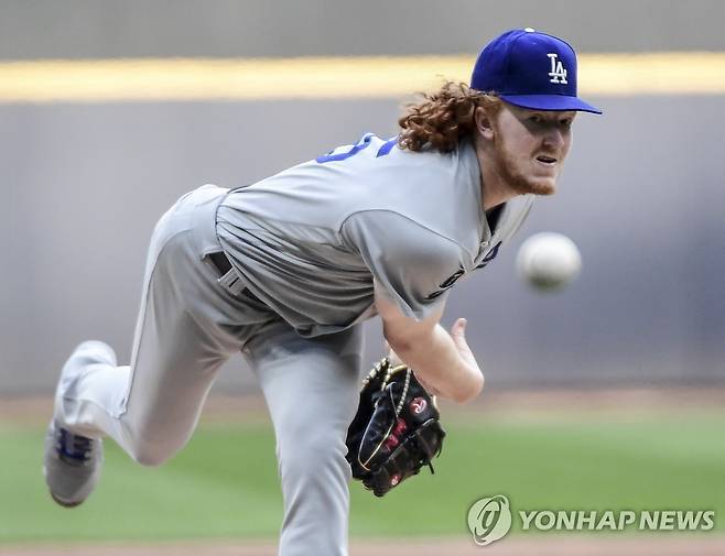 역투하는 더스틴 메이 [USA 투데이 스포츠=연합뉴스 자료사진. 재판매 및 DB 금지]
