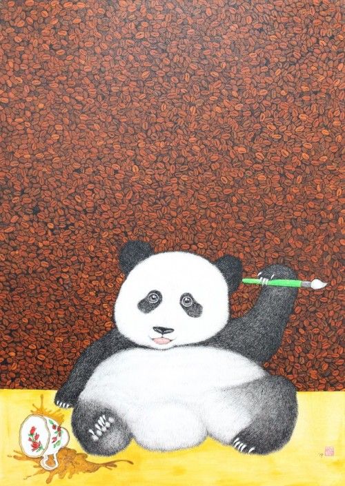 Coffee panda, Ink & acrylic on canvas, 65x91cm(30호), 2019 ⓒ갤러리K 제공
