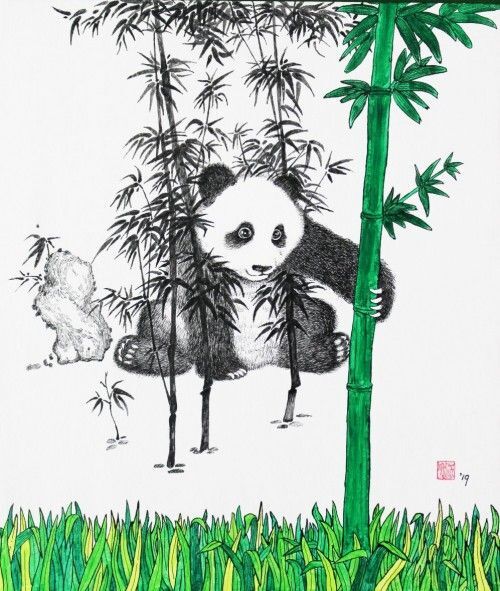 대나무 Panda, Ink & acrylic on canvas, 45.5x53.5cm(10호), 2019 ⓒ갤러리K 제공