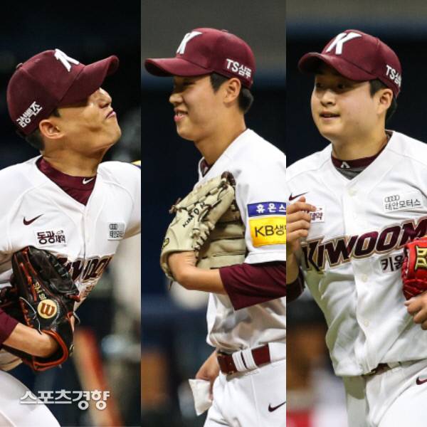키움 투수 김성민(왼쪽부터), 김동혁, 김재웅. 키움 히어로즈 제공
