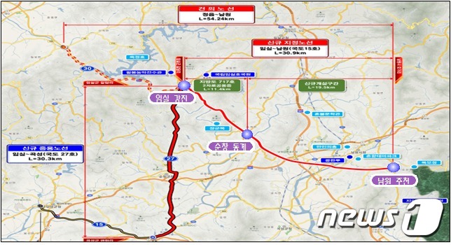 국도 15호선으로 승격된 전북 동부내륙권도로 지정도.(전북도 제공)© 뉴스1