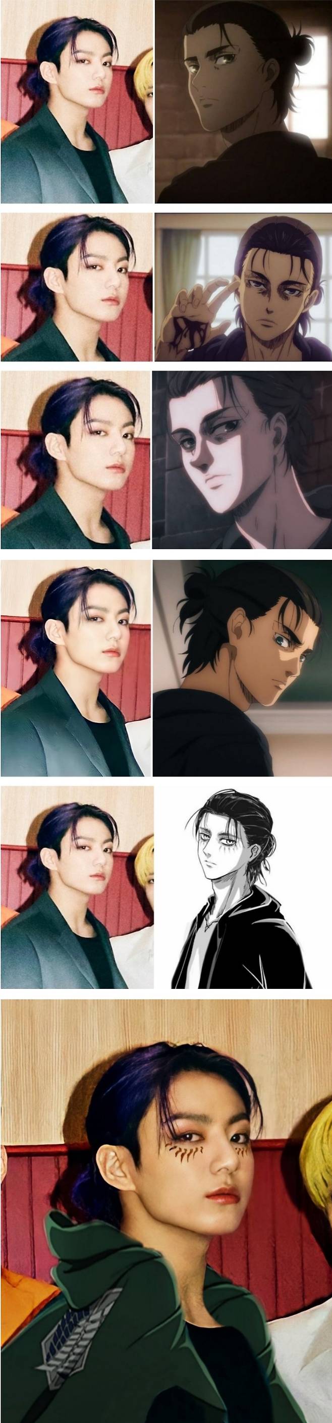 "진격의 정국" 방탄소년단 정국 포니 테일 헤어 '진격의 거인' 주인공 '에렌 예거' 닮은 꼴 글로벌 화제