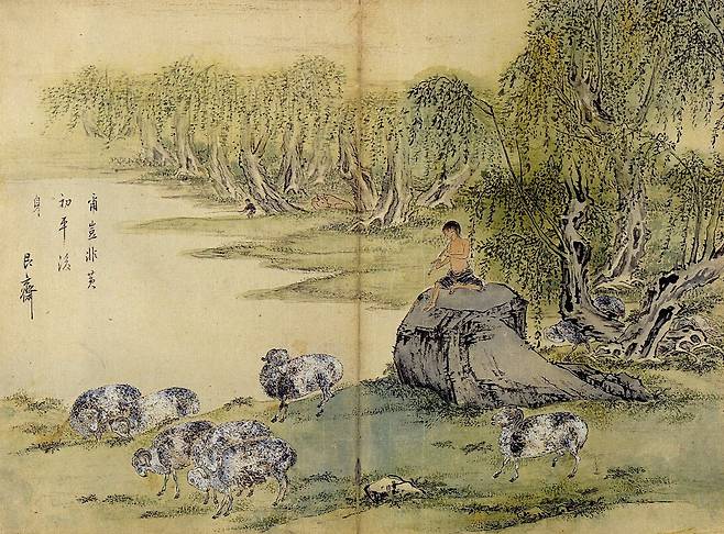 이인문 ‘목양취소’ (18세기 후반~19세기 전반), 종이에 채색, 30.8×41.0㎝, 간송미술관 소장.