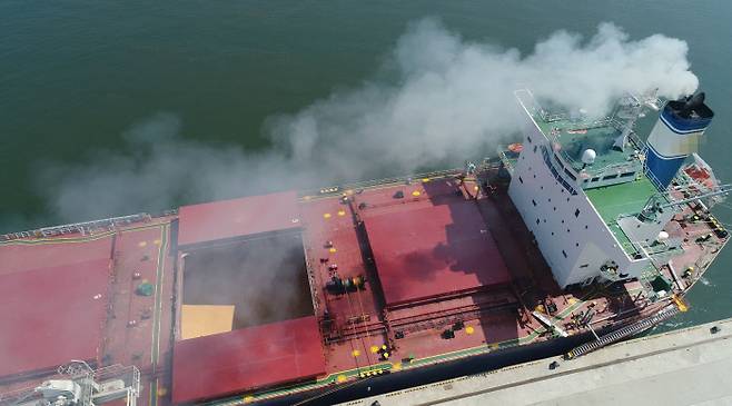 경기 평택항에 정박해 있는 한 대형 선박이 매연을 내뿜고 있다. (사진은 기사 내용과 관계 없음) / 연합뉴스